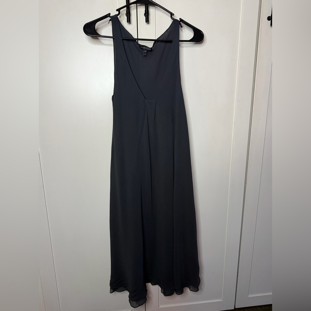 Eileen Fisher 100% Silk Minimalist Midi Dress Flowing A-Line